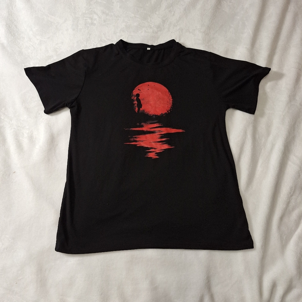 SHEIN Women’s Casual Tee – Black Shirt w/ Red Moon Silhouette Print